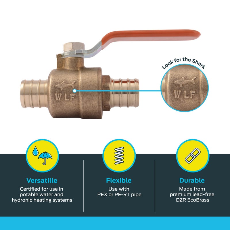 SharkBite 3/4 Inch Crimp Ball Valve, Brass Plumbing Fitting, PEX Pipe, PE-RT, 22462LFA - Image 3